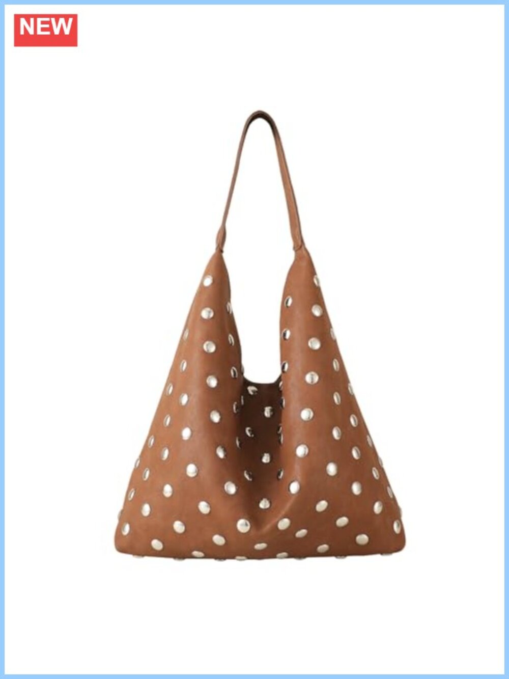 Vegan Leather Studded Hobo Tote Bag Rivet Shoulder Punk Handbag